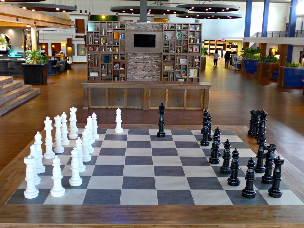 Giant chess set, RL hotel lobby, Omaha, Ali Eminov